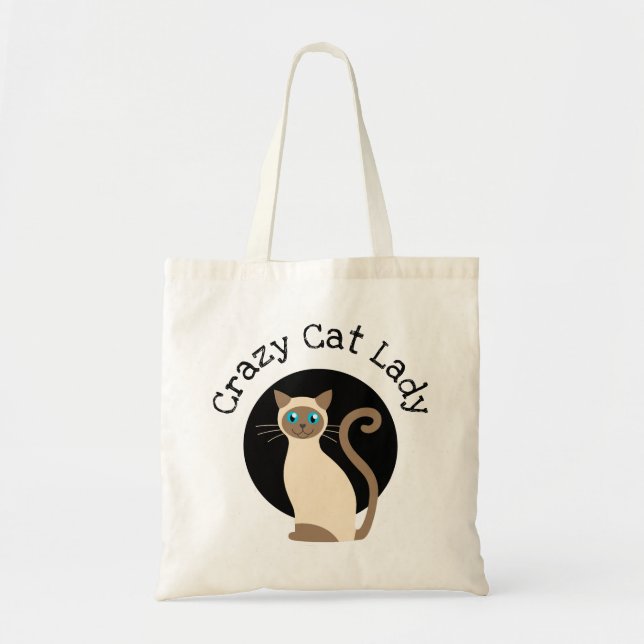 Crazy cat lady cute siamese cat tote bag (Front)