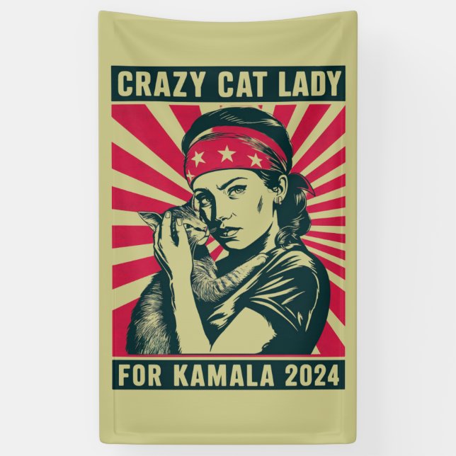 Crazy Cat Lady For Kamala 2024  Banner (Vertical)
