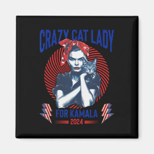 Crazy Cat Lady For Kamala 2024 Kamala Election 202 Magnet