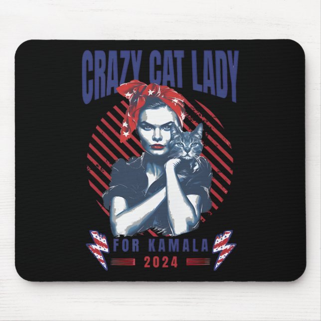 Crazy Cat Lady For Kamala 2024  Mouse Mat (Front)