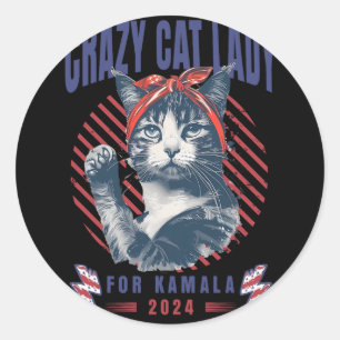 Crazy Cat Lady For Kamala Harris For President 202 Classic Round Sticker