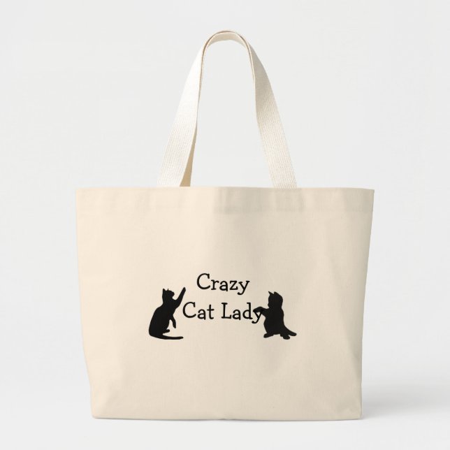 Crazy Cat Lady Fun Animal Art Large Tote Bag (Front)