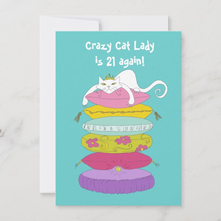 Crazy Cat Lady Funny Birthday Party Invites Uk