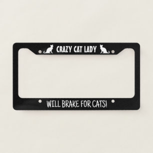 Crazy cat lady funny black license plate frame