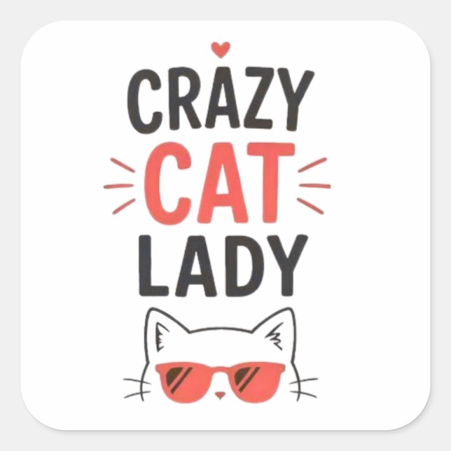 Crazy Cat Lady Funny Cute Cat Lover Design  Square Sticker (Front)