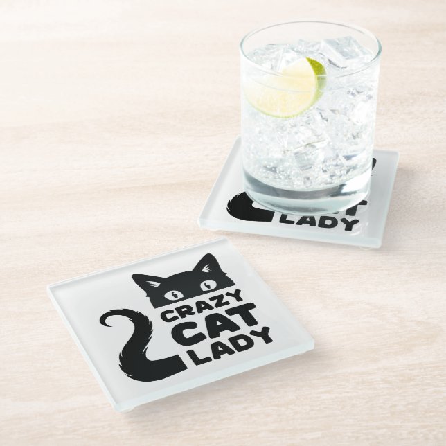 Crazy Cat Lady Glass Coasters (Angled)