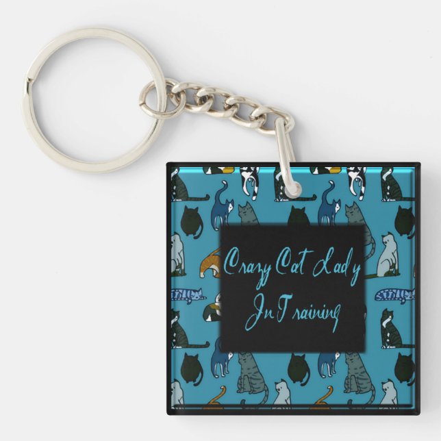 Crazy Cat Lady In Training Square Key Chain (Front)