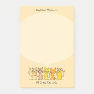 Crazy Cat Lady Kitty Cartoon Personalised Post-it Notes