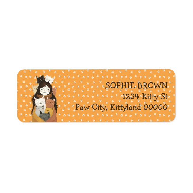 Crazy Cat Lady on Paw Pattern Cute Return Address (Front)
