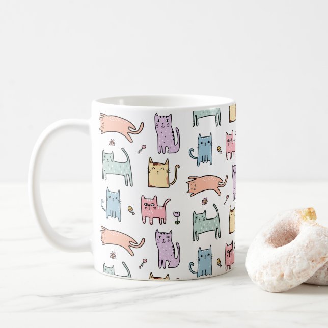 Crazy cat lady pastel multicolor cartoon cat mug (With Donut)