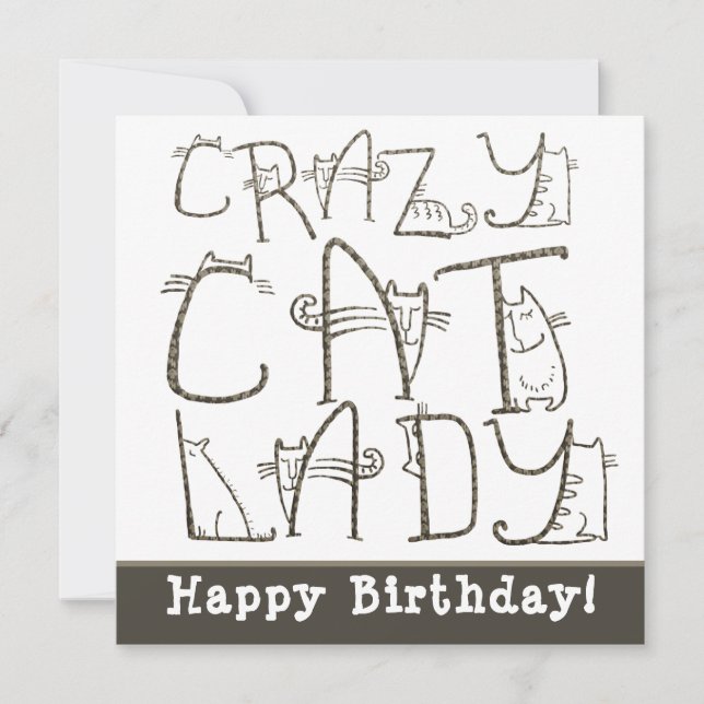 Crazy Cat Lady Quirky Typography Happy Birthday (Front)