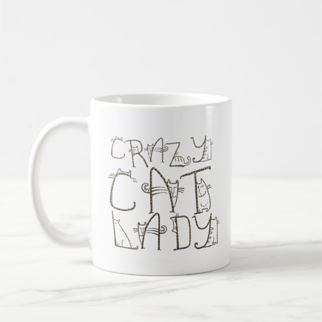 Crazy Cat Lady Quirky Typography Name Coffee Mug (Left)