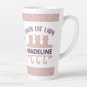 Crazy Cat Lady Rose Gold Glitter Latte Mug