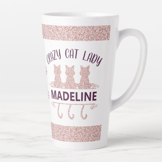 Crazy Cat Lady Rose Gold Glitter Latte Mug (Right)