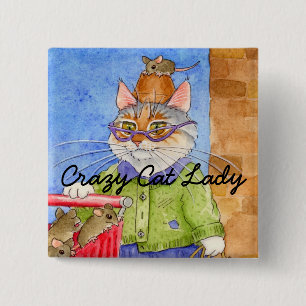Crazy Cat Lady square pinback 15 Cm Square Badge