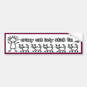 Crazy Cat Lady Stick Family Funny Cartoon Bumper Sticker
