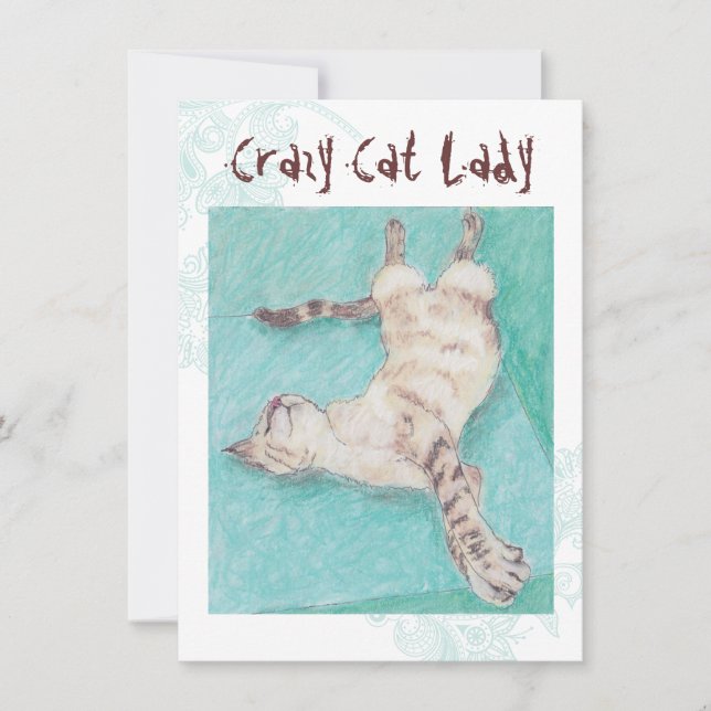 Crazy Cat Lady turquoise indie birthday invites (Front)