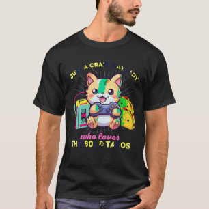 Crazy Cat Lady Who Loves Gaming Cats Tacos The 80s T-Shirt