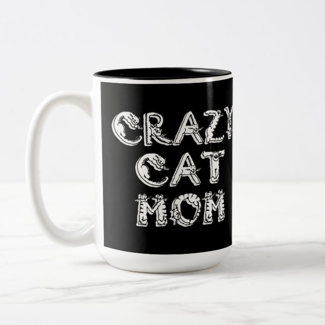 Crazy Cat Mum White Logo Two-Tone Coffee Mug (Left)