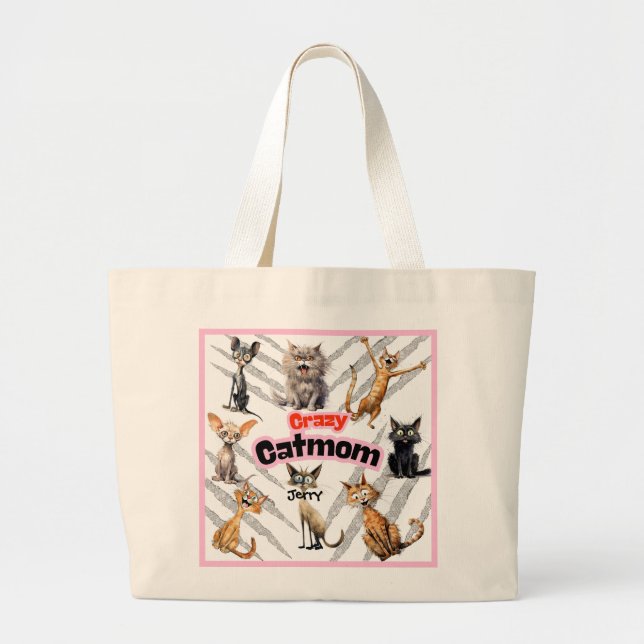 Crazy Cat Mum with Personalised Name Large Tote Bag (Front)