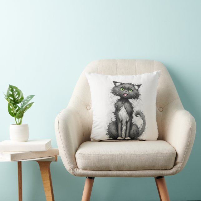 Crazy Cat On White Cushion (Chair)