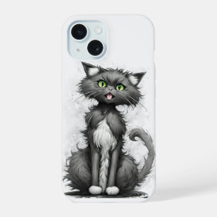 Crazy Cat On White iPhone 15 Case