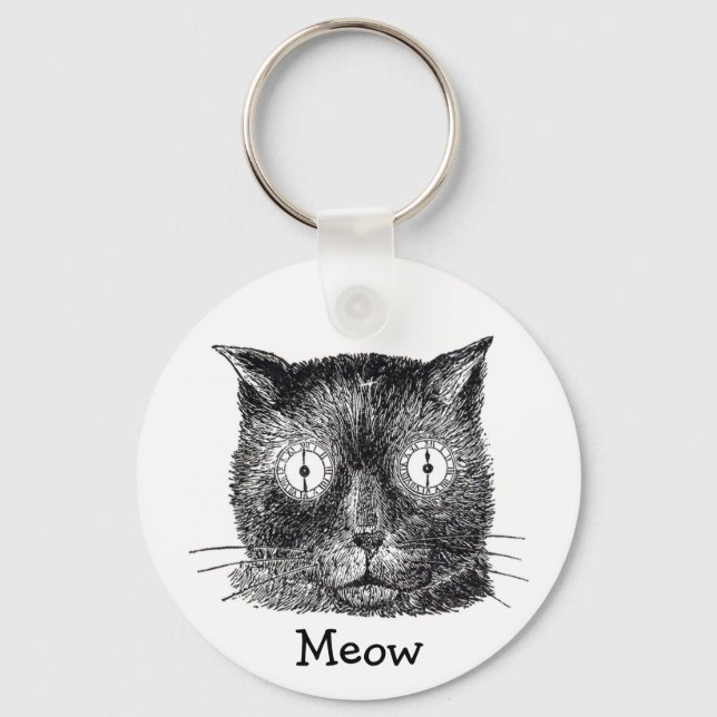 Crazy Cat with Clock Eyes Key Chain (Front)