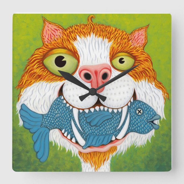 Crazy Cat with Fish Clock (Front)