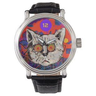Crazy Cat with spiral eyes Watch