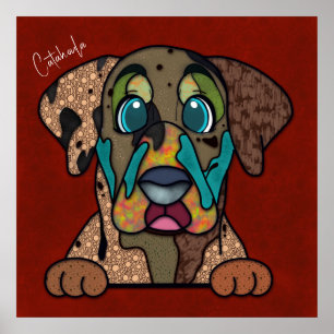 Crazy Catahoula dog face-handpainted Poster