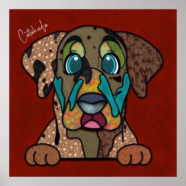  Crazy Catahoula dog face-handpainted  Poster (Front)