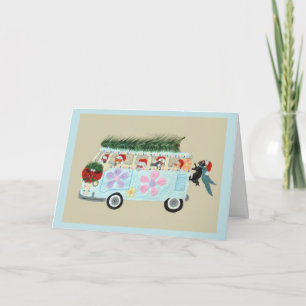 Crazy Cats in their Christmas Hippie Van Card