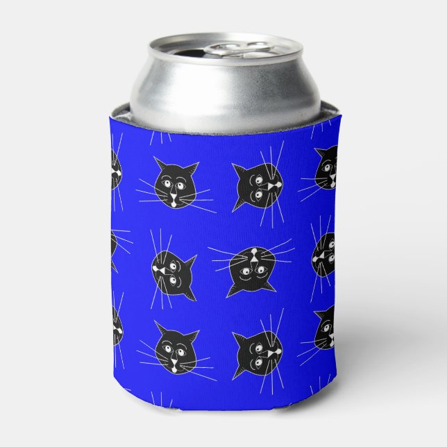 Crazy Cats on Blue Background on Can Cooler (Can Front)
