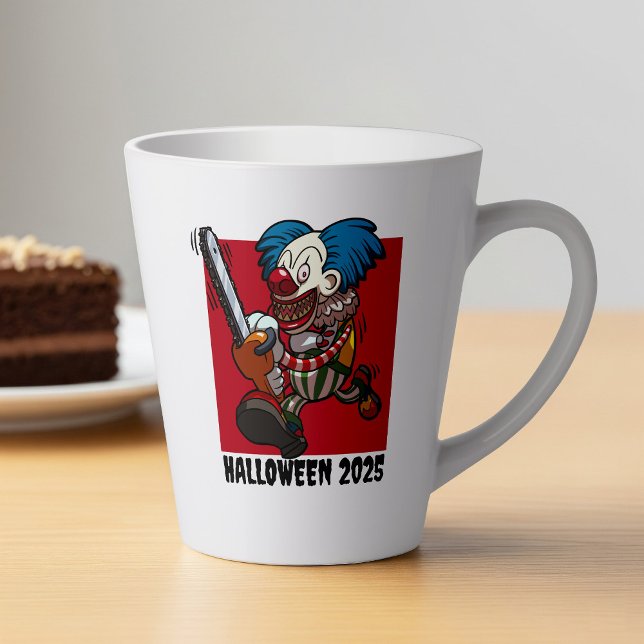Crazy Chainsaw Clown Halloween Editable Text Year Latte Mug (Creator Uploaded)