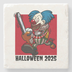 Crazy Chainsaw Clown Halloween Editable Text Year Stone Coaster