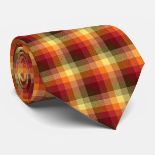 Crazy Check Plaid Red and Orange Two-Sided Tie