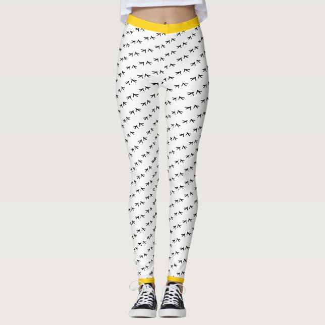 Crazy Chicken Foot Prints Yellow Pop Leggings (Front)