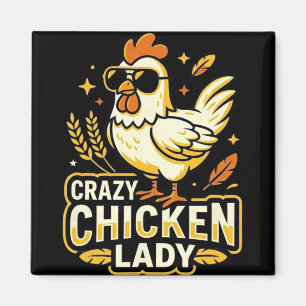 Crazy Chicken Lady Cool Chicken Sungles Retro _1 Magnet