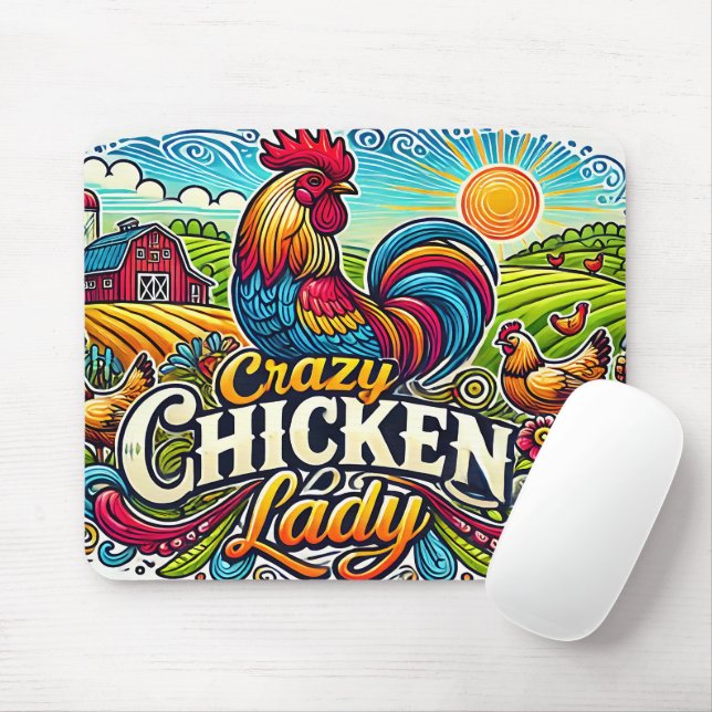 Crazy Chicken Lady Mouse Mat (With Mouse)