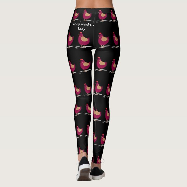 Crazy Chicken Lady Quote Pink Black Fashion  Leggings (Back)