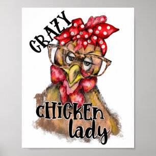 Crazy Chicken Lady With Leopard Gles Red Ndana Poster