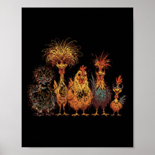 Crazy Chicken Squad Funny Messy Hair Farm Birds Ca Poster