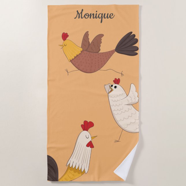 crazy chickens modern farmhouse monogram beach towel (Front)