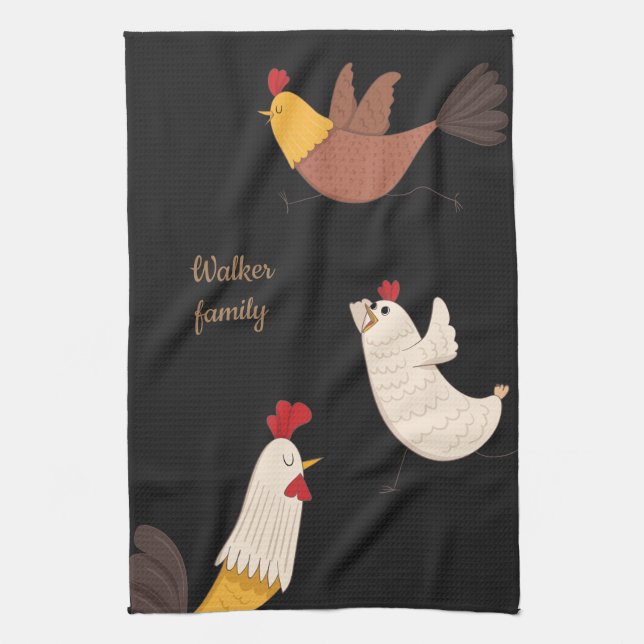 crazy chickens modern farmhouse monogram kitchen t tea towel (Vertical)