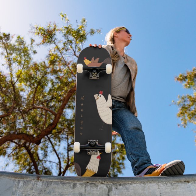 crazy chickens modern farmhouse monogram skateboar skateboard (Outdoor 1)