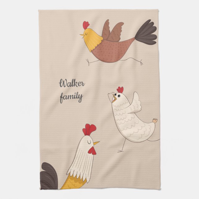 crazy chickens modern farmhouse monogram tea towel (Vertical)