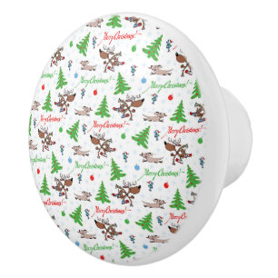 crazy christmas deer ceramic knob
