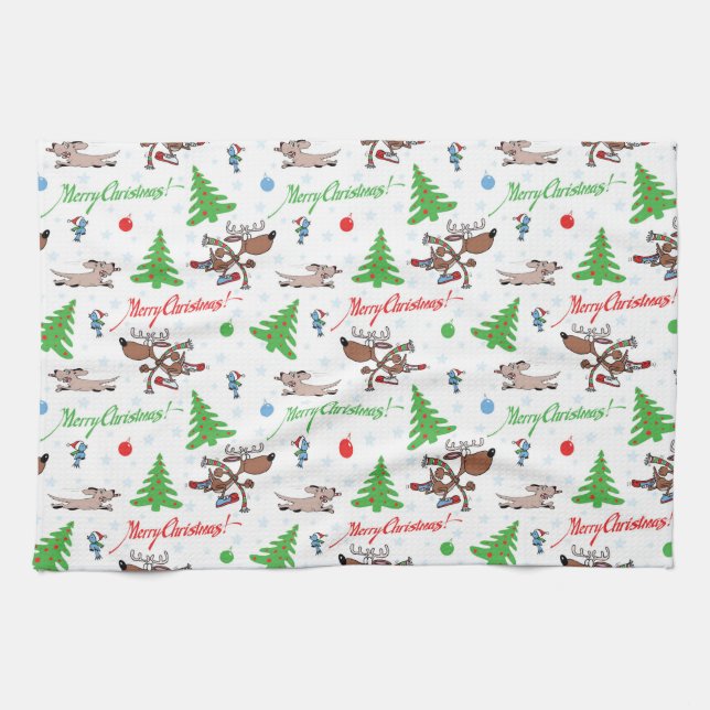 crazy christmas deer tea towel (Horizontal)