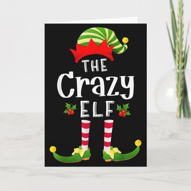 Crazy Christmas Elf Matching Pajama X-mas Party  Card (Front)