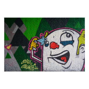 Crazy Clown With Spray Can Graffiti Poster